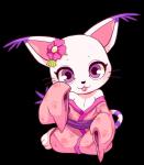 accessory alpha_channel anthro asian_clothing bandai_namco blush clothed clothing digimon digimon_(species) east_asian_clothing felid female flower gatomon hair_accessory hairpin hi_res japanese_clothing kimono long_tail looking_at_viewer mammal plant purple_eyes seductive simple_background smile solo tail tongue tongue_out toryex transparent_background