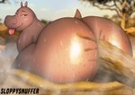 anthro bedroom_eyes big_butt bodily_fluids butt butt_focus diarrhea feces female freckled_butt freckles huge_butt looking_back narrowed_eyes nude overweight partially_submerged pooping pooping_into_water presenting presenting_hindquarters scatplay seductive solo sweat tongue tongue_out water wet sloppysnuffer dreamworks madagascar_(series) gloria_the_hippopotamus hippopotamid mammal hi_res signature