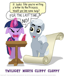 angry cutie_mark dialogue duo eyes_closed female feral fur furniture green_eyes grey_body grey_fur hair horn magic male multicolored_hair ponification purple_body purple_fur scroll simple_background speech_bubble table text white_background white_hair writing_utensil kinkyturtle friendship_is_magic hasbro microsoft microsoft_office my_little_pony mythology clippit clippy_cloppy twilight_sparkle_(mlp) earth_pony equid equine horse mammal mythological_creature mythological_equine pony unicorn english_text url