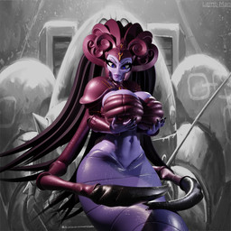big_breasts breasts claws covering extra_limbs female holding_breast looking_at_viewer solo lamb_man26 samzan_(modeler) space_king alien_queen_(space_king) alien alien_humanoid humanoid 1:1 3d_(artwork) digital_media_(artwork) hi_res