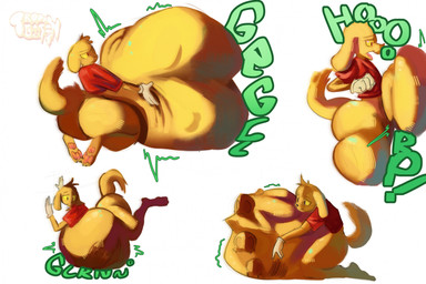 anthro burping digestion fatal_vore male multiple_prey solo vore troppygutz glitch_productions the_amazing_digital_circus scratch_(tadc) canid canine canis domestic_dog mammal hi_res