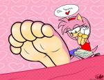 2017 absurd_res accessory amy_rose anthro barefoot biped book clothing cornchip21 countershade_feet countershading dialogue english_text eulipotyphlan feet female foot_focus gloves green_eyes hair hair_accessory hairband handwear heart_symbol hedgehog hi_res mammal sega soles solo sonic_the_hedgehog_(series) speech_bubble tails-chan text toes