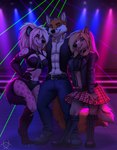 anthro boots clothing female fishnet_clothing fishnet_legwear footwear legwear male party shoes tashalisets koul_fardreamer scott_(scottthefox94) tasha_lisets canid canine fox hyena mammal spotted_hyena hi_res