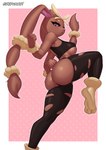 action_pose anthro athletic athletic_anthro athletic_female big_breasts big_butt big_ears black_clothing black_leggings black_legwear black_sclera black_topwear bodily_fluids breasts brown_body brown_fur butt clothing eyelashes feet female floppy_ears fur leggings legwear looking_at_viewer looking_back looking_back_at_viewer lop_ears on_one_leg pink_background pink_eyes pose presenting presenting_hindquarters rear_view simple_background soles solo standing sweat sweatdrop tan_body tan_fur thick_thighs topwear torn_clothing torn_leggings torn_legwear under_boob wardrobe_malfunction white_background wide_hips zerockart nintendo pokemon generation_4_pokemon generation_6_pokemon mega_evolution mega_lopunny pokemon_(species) hi_res pinup