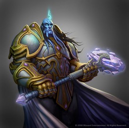 armor black_hair blue_body cape clothing face_tentacles grey_background hair hammer holding_hammer holding_object holding_tool humanoid_pointy_ears magic male not_furry pauldron plate_armor pointy_ears simple_background solo tentacles text tools glenn_rane blizzard_entertainment warcraft draenei humanoid english_text hi_res official_art