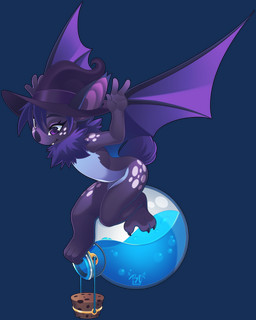 anthro chest_tuft claws clothing cork female flapping_wings flying hat headgear headwear magic_user potion potion_bottle smile solo teeth tuft winged_arms wings witch witch_hat rudragon aurora_the_bat bat mammal absurd_res alpha_channel hi_res