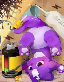 against_surface against_wall ambiguous_gender anus ass_up battery butt container cup detailed_background feral imminent_sex lube lube_bottle lube_on_butt neonate outside pacifier purple_body solo text upside_down young sheryl_(artist) nintendo pokemon generation_8_pokemon pokemon_(species) toxel english_text hi_res