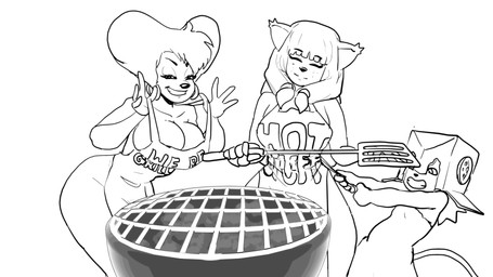 anthro apron apron_only big_breasts big_butt box breasts butt cardboard cardboard_box cleavage clothed clothing clothing_pull container female freckled_face freckles grill grin group looking_at_viewer mature_female seductive smile spatula tools trio wide_hips necrolepsy ankama disney dofus goof_troop wakfu miranda's_daughter miranda_(wakfu) peg_pete domestic_cat ecaflip felid feline felis mammal 16:9 2025 crossover hi_res monochrome widescreen daughter_(lore) mother_(lore) mother_and_child_(lore) mother_and_daughter_(lore) parent_(lore) parent_and_child_(lore) parent_and_daughter_(lore)