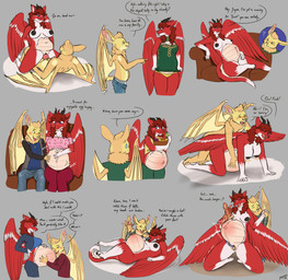 4_toes 5_fingers all_fours annoyed anthro apple banana belly big_belly birth blush bottomwear breasts briefs clothed clothed_anthro clothed_female clothed_male clothing cowgirl_position crowning dialogue duo eating feathered_wings feathers feet female female_on_top fetal_movement fingers food from_front_position fruit fur furniture genitals grape grey_background grin group hair hand_holding hindpaw horn huge_belly humanoid_hands interspecies interspecies_pregnancy kneeling knot knotted_penis knotting_request labor live_birth long_hair lying male male/female male_on_bottom membrane_(anatomy) membranous_wings multiple_birth navel neonate nipple_piercing nipples nonsexualized_young nude nude_anthro nude_female nude_male on_back on_bottom on_sofa on_top open_bottomwear open_clothing open_mouth open_pants outie_navel pain panties pants paws penetration penile penile_penetration penis penis_in_vagina piercing plant pregnant pregnant_anthro pregnant_female pregnant_sex profanity red_body red_fur red_hair sex simple_background sitting sitting_on_sofa smile sofa tan_body tan_fur text toes topless topless_anthro topless_male umbilical_cord underwear vaginal vaginal_birth vaginal_penetration vulva white_body white_fur wings young zendrid mythology bat canid canine canis dragon furred_dragon furred_scalie hybrid mammal mythological_creature mythological_scalie scalie wolf absurd_res english_text hi_res multiple_scenes father_(lore) father_and_child_(lore) mother_(lore) mother_and_child_(lore) parent_(lore) parent_and_child_(lore) sibling_(lore) twins_(lore)