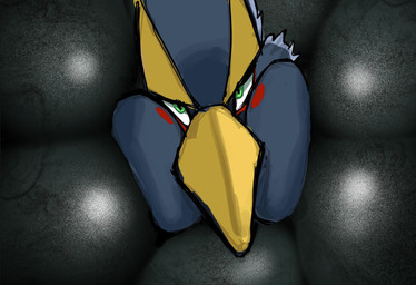 anthro bdsm beak blonde_eyebrows blue_body blue_feathers bondage bound cheek_markings encasement eyebrows eyeliner face_squish facial_markings feathers green_eyes head_markings kronos_unveiled latex looking_at_viewer makeup male male_anthro markings puffed_cheeks red_eyeliner slime solo squish sticky stuck trapped yellow_beak jonisblobbed breath_of_the_wild nintendo the_legend_of_zelda revali avian bird rito 2026 digital_drawing_(artwork) digital_media_(artwork) hi_res