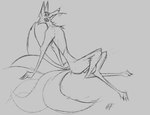 5_tails anthro flower flower_in_mouth grey_background looking_at_viewer male multi_tail nude paws plant pose rose_(flower) rose_in_mouth simple_background solo tail brewfilter canid canine fox fox_spirit mammal 2024 digital_drawing_(artwork) digital_media_(artwork) hi_res monochrome sketch