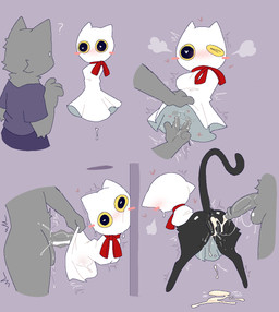 abdominal_bulge after_sex anthro anus armless bedsheet_ghost big_eyes black_body black_fur blush blush_lines bodily_fluids cum cum_in_vagina cum_inside cum_on_ground cum_splatter cum_string duo faceless_anthro faceless_character faceless_male female fingering fur genital_fluids genitals grey_body grey_fur heart_eyes heart_symbol invisible leaking_vagina looking_away looking_pleasured male male/female penetration penile penile_penetration penis pinned pinned_to_wall pupils ribbons simple_background standing steamy_breath translucent translucent_body vaginal vaginal_fingering vaginal_fluids vaginal_penetration vulva white_body x-ray_view snazzle_snapp felid mammal 2026 digital_drawing_(artwork) digital_media_(artwork) hi_res