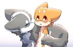 ambiguous_gender blue_eyes blush bodily_fluids duo feral fur grey_body grey_fur kemono looking_at_another orange_body orange_fur red_eyes semi-anthro sweat sweatdrop tail tan_body tan_fur tan_inner_ear white_body white_fur white_inner_ear ayaka kyappy shibeta canid canine canis domestic_dog husky mammal nordic_sled_dog shiba_inu spitz female_(lore) male_(lore)