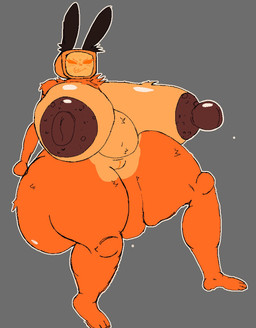 big_breasts big_butt breasts butt electronics fake_ears fake_rabbit_ears female for_a_head fur genitals huge_breasts huge_butt hyper hyper_breasts hyper_butt obese orange_body orange_fur overweight slightly_chubby solo television thick_thighs vulva kreniss forsaken_(roblox) veeronica animate_inanimate object_head hi_res