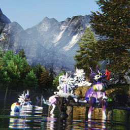 anthro ball beach_ball bikini black_sclera breasts clothing female fishing fishing_rod forehead_gem forest fur gem green_clothing group horn inflatable lake lakeside machine male mountain multicolored_body multicolored_fur nude nude_female partially_submerged peir plant rock sitting sitting_on_ground smile swimming swimwear tail thick_tail tongue tongue_out tree two-piece_swimsuit water white_body white_fur zeta_novabeast zetafrostrenders nintendo pokemon zula_epsilon aquatic eeveelution espeon fish generation_2_pokemon novabeast pokemon_(species) protogen 1:1 3d_(artwork) blender_(artwork) blender_cycles_(artwork) digital_media_(artwork) hi_res