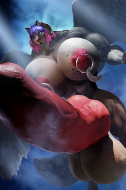 anthro balls big_balls big_breasts big_penis blue_eyes blue_hair breasts cloud fog foggy_background genitals gynomorph hair horn huge_balls huge_breasts huge_penis hyper hyper_balls hyper_breasts hyper_genitalia hyper_penis intersex knot macro moon muscular nipple_piercing nipples penis piercing purple_eyes purple_hair solo star vein veiny_penis spectrumshift zzyzx canid canine canis felid hybrid mammal pantherine snow_leopard wolf 2025 2:3 absurd_res hi_res nonbinary_(lore)