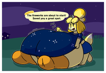 anthro areola big_areola big_breasts big_nipples bottomwear breasts clothing dipstick_tail exclamation_point female huge_areola huge_breasts huge_nipples hyper hyper_breasts looking_at_viewer markings nipples onomatopoeia open_mouth orange_areola orange_nipples shirt skirt solo sound_effects speech_bubble tail tail_markings text topwear yellow_body mattthetooncat animal_crossing nintendo isabelle_(animal_crossing) canid canine canis domestic_dog mammal shih_tzu toy_dog 2024 english_text