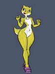 5_fingers anthro clothing derp_eyes femboy fingers footwear male navel nude red_tongue scales simple_background solo thick_thighs tongue tongue_out white_body white_scales yellow_body yellow_scales victordantes crocs geckobold eublepharid gecko kobold leopard_gecko lizard reptile scalie