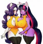 alternate_species animal_humanoid big_breasts blush breast_squish breasts breasts_frottage cleavage clothed clothing duo equid equid_humanoid equine equine_humanoid female friendship_is_magic hasbro humanoid humanoidized mammal mammal_humanoid my_little_pony nipple_outline pinkkoffin rarity_(mlp) squish twilight_sparkle_(mlp)