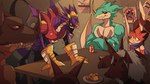 annoyed anthro blue_body crossed_arms group horn male purple_body red_body yelling marypumpum bandai_namco digimon arresterdramon betelgammamon burninggreymon digimon_(species) exveemon greymon growlmon gulusgammamon scalie 16:9 hi_res widescreen