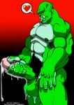 2009 abs balls bodily_fluids dripping drooling erection genitals glans green_balls green_body green_nipples green_penis green_skin heart_symbol hi_res humanoid humanoid_genitalia humanoid_penis male masturbation muscular muscular_male nipples not_furry nude orc pecs penile penile_masturbation penis pink_glans pubes saliva solo speech_bubble tomcat_(artist) trassk vein veiny_penis