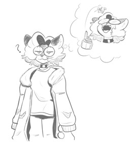 ambiguous_gender ambiguous_prey anthro bottomwear choker clothed clothed_anthro clothed_female clothing duo extreme_size_difference eyewear female female_pred glasses hair imminent_oral_vore imminent_vore jacket jewelry midair necklace open_mouth pants question_mark size_difference thought_bubble topwear wearing_glasses jaybat11 kitkat_(emmacat64) domestic_cat felid feline felis mammal mouse murid murine rodent digital_drawing_(artwork) digital_media_(artwork) english_description greyscale hi_res monochrome