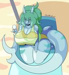 anthro bikini breast_squish breasts cleavage clothed clothing dessert female floating food hair ice_cream long_hair non-mammal_breasts one-piece_swimsuit outside plant short_stack solo squish swimwear two-piece_swimsuit shinyillusionz fish marine shark peppermint_(disambiguation) hi_res