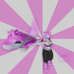 anthro belt blue_eyes bottomwear clothing duo facial_markings feathers female fur head_markings heterochromia hoodie male male/female markings motion_blur pants pink_body pink_eyes pink_fur simple_background throwing_character topwear white_body white_fur luramoth felura luravali avali domestic_cat felid feline felis mammal mayu_(azuki) 1:1 3d_(artwork) blender_(artwork) blender_cycles_(artwork) digital_media_(artwork) signature