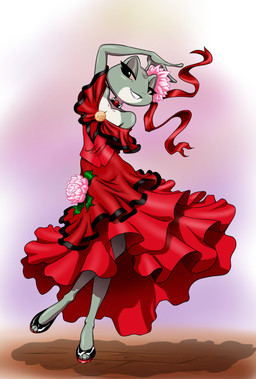 amputee anthro brooch choker clothed clothing dancing disability dress female flamenco flower fully_clothed jewelry missing_arm necklace plant red_clothing red_dress ribbons smile solo water_lily chochi crovirus beatriz_overseer beatriz_resont amphibian frog absurd_res artist_collaboration hi_res