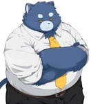 anthro bottomwear clothing kemono male necktie overweight overweight_male pants shirt simple_background solo topwear white_background trail_arnak domestic_cat felid feline felis mammal 2025 hi_res