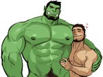 abs beard big_muscles big_nipples big_pecs black_hair blush duo facial_hair green_body hair heart_symbol holding_partner hug huge_muscles huge_pecs human_on_humanoid humanoid_pointy_ears interspecies larger_humanoid larger_male male male/male muscular muscular_human muscular_humanoid muscular_male navel nipples nude pecs pointy_ears pubes romantic romantic_couple size_difference smaller_human smaller_male tusks dopq human humanoid mammal orc