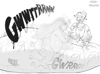 after_vore apode belly big_belly big_breasts breasts death duo female female_pred female_prey legless overweight serpentine simple_background split_form text tongue tongue_out vore white_background rasha_(artist) draconcopode ghost humanoid lamia reptile scalie snake spirit 2025 absurd_res hi_res