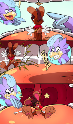 3_toes 4_fingers 5_fingers anthro beak big_feet big_tongue cartoon_physics cheek_bulge clothing dazed dizzy dizzy_eyes duo extreme_size_difference eyewear feet fingers glasses gloves handwear in_mouth inside_mouth macro male male/male mawplay micro mischievous mischievous_smile open_beak open_mouth orange_tongue pawpads paws prank red_tongue shirt size_difference snickering soles thick_tongue toes tongue tongue_out toony_moment topwear uvula vore wearing_glasses wide_tongue wing_fingers klizlove roderick_(tamerkoh) toon_twack_(klizlove) twack_(klizlove) avian bird lagomorph leporid mammal rabbit absurd_res comic hi_res