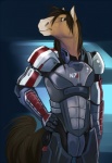 anthro armor brown_body brown_fur brown_hair fur hair hand_on_hip long_hair male pose solo space_marine tail demicoeur bioware electronic_arts mass_effect n7 blancmark equid equine horse mammal digital_media_(artwork) shaded