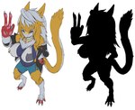 anthro breasts butt clothed clothing crossgender female fur grey_hair hair jacket kemono leather nipple_piercing nipples piercing smile solo tail topwear transformation yakou johnsergal_(character) mammal sergal hi_res