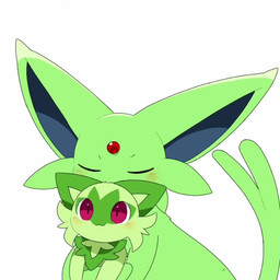 :3 ambiguous_gender blue_inner_ear blush daww duo eyes_closed facial_markings facial_tuft feral forehead_gem forked_tail fur gem green_body green_fur green_markings happy head_markings larger_ambiguous long_ears long_tail markings monotone_body monotone_fur neck_tuft nude open_mouth open_smile paws pupils quadruped red_eyes red_gem simple_background size_difference smaller_ambiguous smile tail tail_motion tailwag tuft unusual_anatomy unusual_tail white_background tontaro nintendo pokemon eeveelution espeon felid generation_2_pokemon generation_9_pokemon mammal pokemon_(species) shiny_pokemon sprigatito 1:1 2023 2d_animation animated digital_media_(artwork) frame_by_frame loop no_sound shaded short_playtime simple_shading video