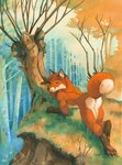 2016 all_fours anthro biped breasts butt canid canine detailed_background female forest fox fur gloves_(marking) grass leg_markings looking_at_viewer looking_back looking_back_at_viewer mammal markings nude oil_painting_(artwork) orange_body orange_fur outside painting_(artwork) pawpads paws plant rear_view scale_(artist) socks_(marking) solo traditional_media_(artwork) tree white_body white_fur