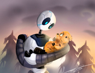 duo female feral machine cartoonsalacave disney dreamworks hoppers_(disney) pixar the_wild_robot mabel_tanaka roz_(the_wild_robot) beaver humanoid mammal robot robot_humanoid rodent crossover