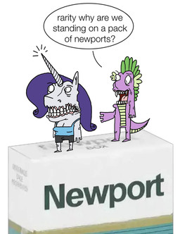 anthro anthrofied breasts cigarette_box cleavage clothed clothing dialogue duo female hair male multicolored_body photo_background purple_hair text toony two_tone_body what white_body friendship_is_magic hasbro my_little_pony newport_(brand) rarity_(mlp) spike_(mlp) absurd_res english_text hi_res meme mixed_media photography_(artwork)