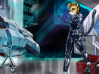 anthro biped butt clothed clothing female latex latex_clothing latex_skinsuit looking_at_viewer looking_back rear_view skinsuit solo space spacecraft spacesuit standing tight_clothing toolbox tools vehicle worker wrench croft kauko_(andrewneo) cheetah felid feline mammal 4:3