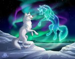 aurora_(phenomenon) canid canine canis conditional_dnp duo fur ghost mammal night sky spirit tani_da_real translucent translucent_body white_body white_fur wolf