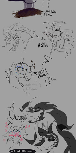 beard beef blush burnt burnt_food burping cooking dark_sclera dialogue duo eating eyewear facial_hair fangs feral flowing_mane food glasses heart_symbol horn keysmash_text kiss_on_lips kissing male male/male meat profanity sharp_teeth simple_background smoke spiral spiral_eyes steak teeth text fangyy friendship_is_magic hasbro my_little_pony king_sombra_(mlp) sunburst_(mlp) classical_unicorn equid equine horse mammal pony 2026 absurd_res comic digital_drawing_(artwork) digital_media_(artwork) english_text greyscale hi_res long_image monochrome sketch tall_image