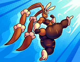 action_pose angry anthro black_sclera blue_background brown_body butt female fist kick looking_up open_mouth pink_eyes pose simple_background solo tail thick_thighs fwingerz nintendo pokemon bonnibel_(fwingerz) generation_4_pokemon lopunny pokemon_(species) 2024 hi_res