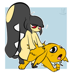 anal anal_penetration bestiality duo feral humanoid_on_feral male male/male male_on_feral male_penetrated male_penetrating male_penetrating_male open_mouth penetration sex simple_background smile tongue tongue_out thefablednekos nintendo pokemon cress_the_mawile eeveelution generation_1_pokemon generation_3_pokemon humanoid jolteon mawile pokemon_(species) 2016 dated digital_media_(artwork) hi_res