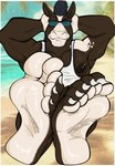 5_toes anthro barefoot clothing eyewear feet foot_fetish hands_behind_head humanoid_feet male muscular muscular_male nails nipples plantigrade shirt soles solo sunglasses tank_top toenails toes topwear sebafox hercules_(zp92) equid equine horse mammal hi_res