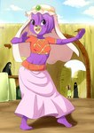 anthro arabian_clothing barefoot cloud dancing desert feet female fur gem middle_eastern_architecture purple_body purple_fur sky solo the_dark_mangaka disney gummi_bears fiona_gummi_(fan_character) absurd_res hi_res