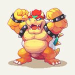 2_horns fangs featureless_crotch flexing green_body green_skin hair horn male muscular muscular_male open_mouth red_hair shell slightly_chubby smile solo teeth yellow_body yellow_skin ozuron mario_bros nintendo bowser koopa reptile scalie turtle 1:1 digital_media_(artwork) pixel_(artwork)