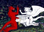 angel angry anthro breasts brother_(lore) canid canid_demon canine demon dragon evil_face feathered_dragon feathered_scalie feathered_wings feathers fellatio female forest forest_background fuck_off fucked_silly fur furred_dragon furred_scalie genitals group halo hellhound hi_res horn hybrid incest_(lore) male male/female mammal mythological_canine mythological_creature mythological_scalie mythology nature nature_background nipples oral penile penis pink_penis plant red_body red_penis red_skin scalie sex shocked_face sibling_(lore) sister_(lore) spitroast sucking tail tree trio white_body white_fur wings zafara_(artist) zafara_(character)