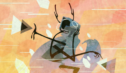 anthro antlers cape clothing ear_piercing fluffy fluffy_tail grey_body grey_tongue high_place hood horn long_tongue motion_lines multi_arm multi_limb open_mouth orange_background piercing simple_background solo tail thin_arm tongue tongue_out triangle_(shape) wind shane_frost digital_media_(artwork)