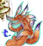 alphabet anthro canid canine covering covering_mouth covering_own_mouth covering_self fox heavyteeth laugh male mammal marker_(artwork) rebus solo tail traditional_media_(artwork)